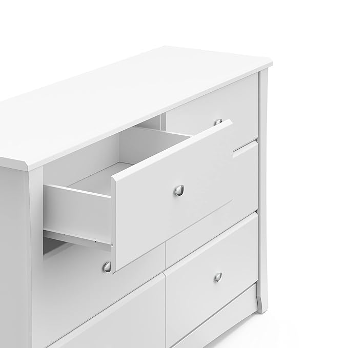 Storkcraft Crescent 6 Drawer Double Dresser (White) – GREENGUARD Gold Certified, Nursery Dresser for Kids Bedroom
