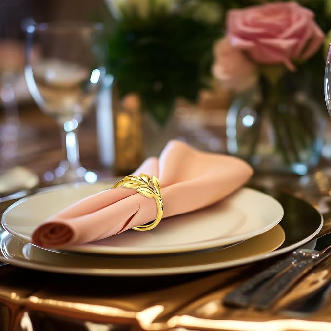 30 Pcs Gold Leaf Napkin Rings Set, Metal Napkin Ring Holders Buckles - Image 5