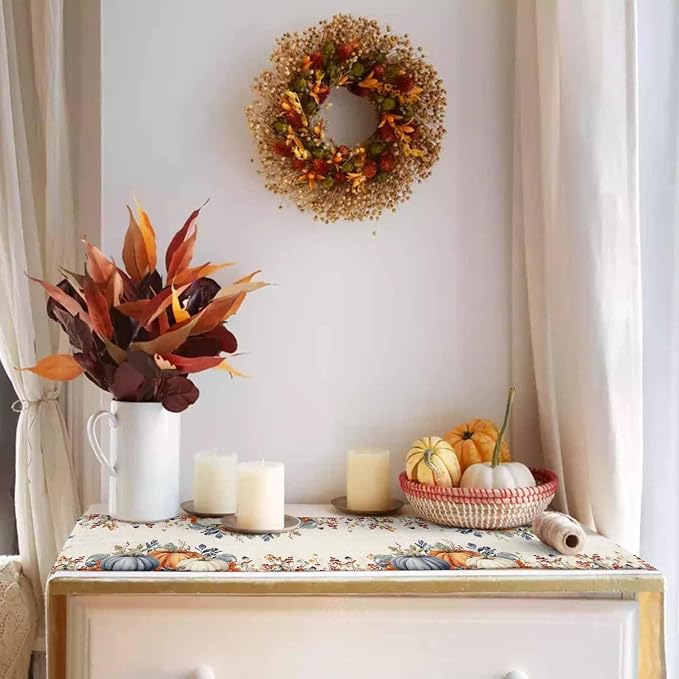 Fall Thanksgiving Short Table Runners 48 Inches, Cotton Linen Fabric Autumn - Image 2