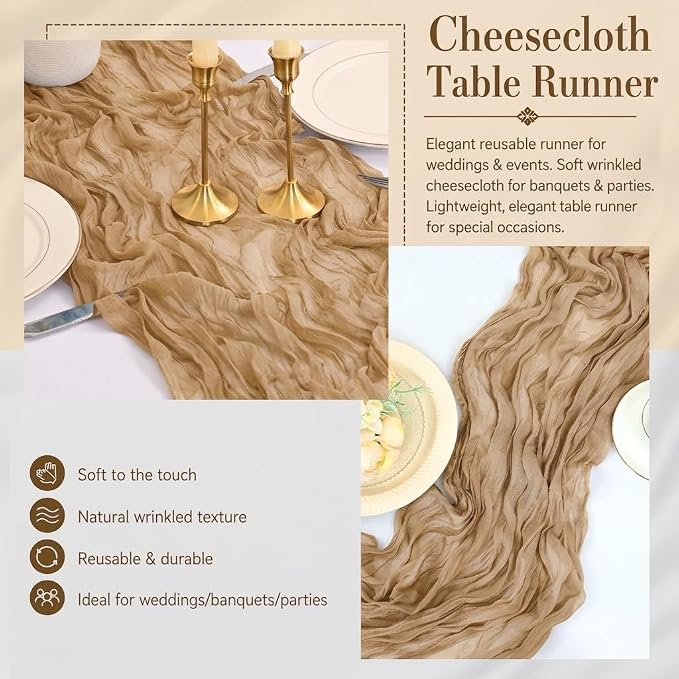 12 Pack Beige Cheesecloth Table Runner 17x108 Inch Boho Rustic Semi Sheer Gauze - Image 5
