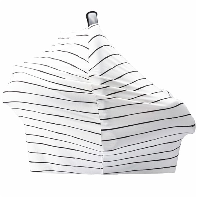 Car Seat Cover Baby – Multi-use Nursing Cover-Up for Breastfeeding, Carseat Canopy Cover, Stretchy Infant Stroller Covers for Boys and Girls (White with Black Stripes)