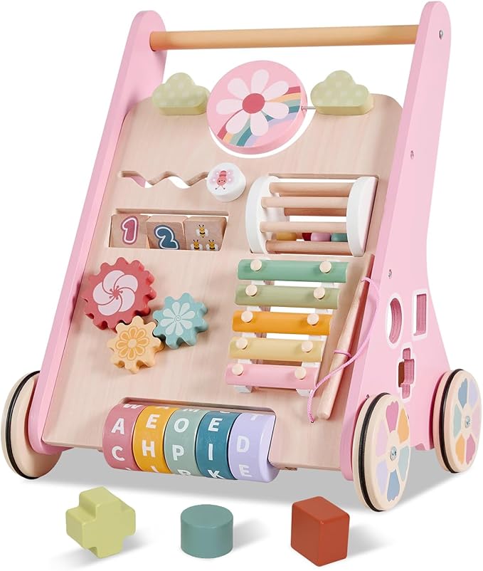 Wooden Baby Walker, Baby Push Walker, Montessori Toddler Walker Toy, Push and Pull Learning Activity Walkers, Baby Walker with Wheels for Boys&Girls 1 Year Old, Baby Walker Push Toy Gifts for Toddler