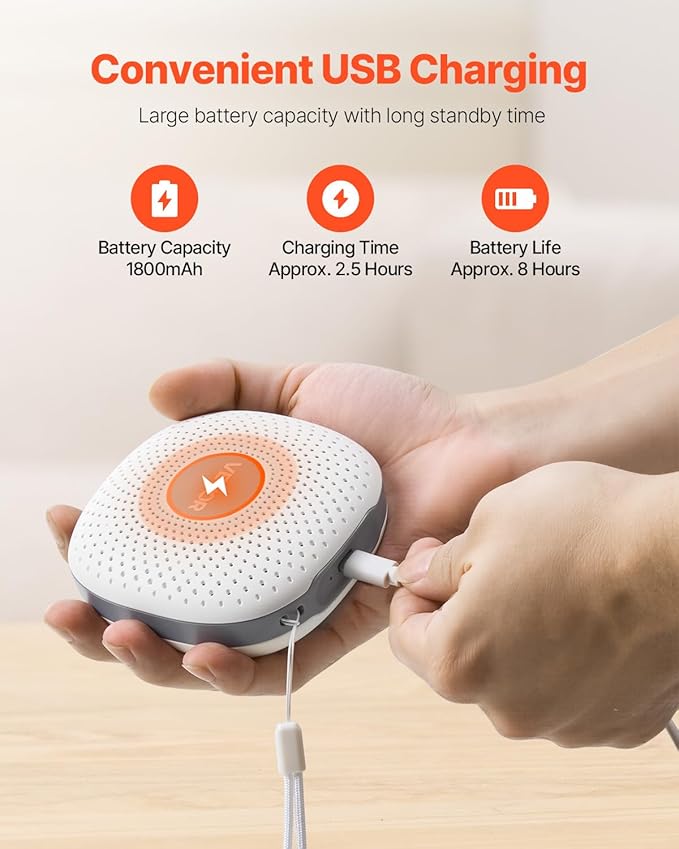 VEVOR Sound Machine, 21 Soothing Sleep Sounds, 3-in-1 Portable and Hangable White Noise Sound Machine with Auto-Off Timer, Soft Ring Light and Memory Function, for Baby, Adults, Home, Office & Travel