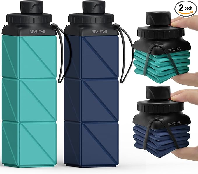 BEAUTAIL Collapsible Water Bottles 21 oz, Silicone Portable Water Bottle | BPA by BEAUTAIL