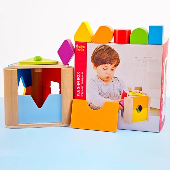 Shape Discovery Plug-in Box | Beech Wooden Shape Sorter Toy with 6 Puzzles | Montessori Learning for Toddlers 18+ Months