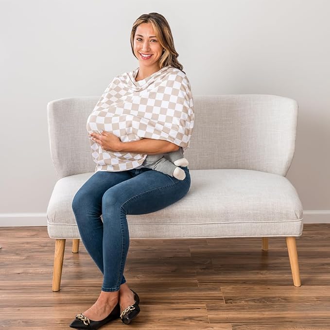 Itzy Ritzy 4-in-1 Nursing Cover, Car Seat Cover, Shopping Cart Cover & Infinity Scarf – Breathable, Multi-Use Nursing Cover Up for Breastfeeding, Carseat Canopy & Stroller Cover (Checkerboard)