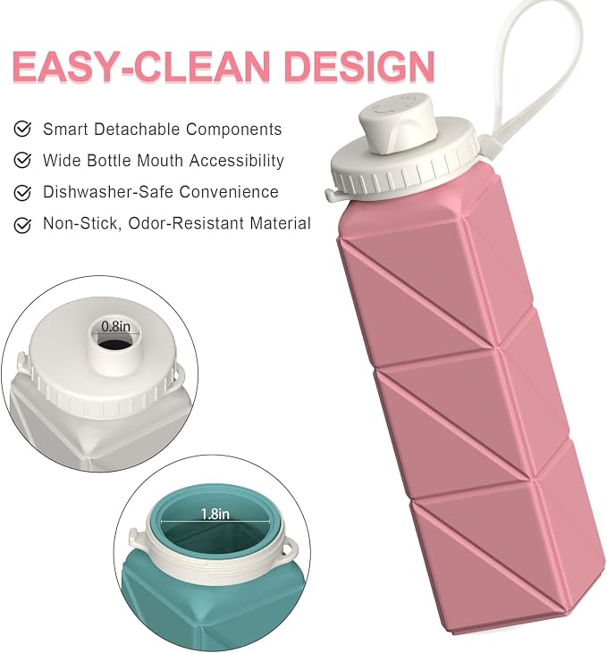 BEAUTAIL Collapsible Water Bottles 21oz/610mL, Silicone Travel Water Bottle | - Image 5
