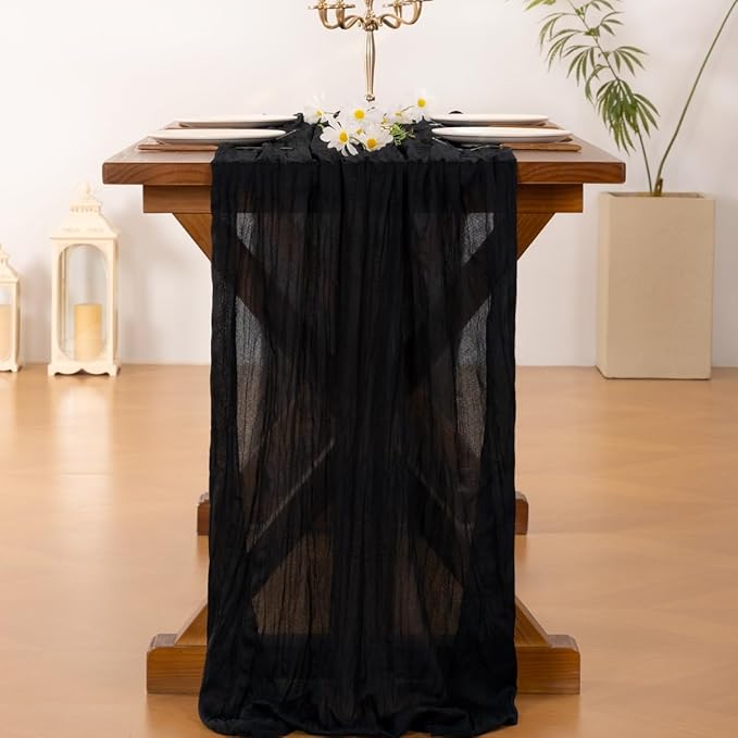 Cheesecloth Table Runner Summer Boho Wedding Birthday Party Home Decor | Black - Image 4