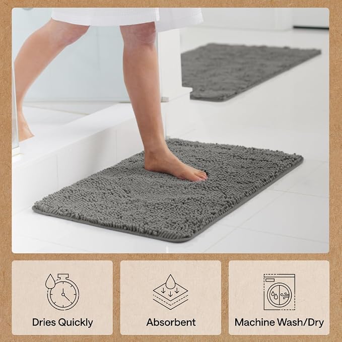 GORILLA GRIP Bath Rug Mat 30x20, Thick Soft Absorbent Chenille, Quick Dry - Image 7