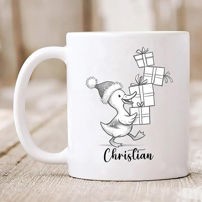 Duck Lover White Ceramic Mug Gift For Girlfriend/Boyfriend/Besties/Sibling, Personalized Duck Accent Coffee Cup, Customized Ducks Coffee Mug With Name, Cute Animal Lover White Travel Mug 11 15 Oz