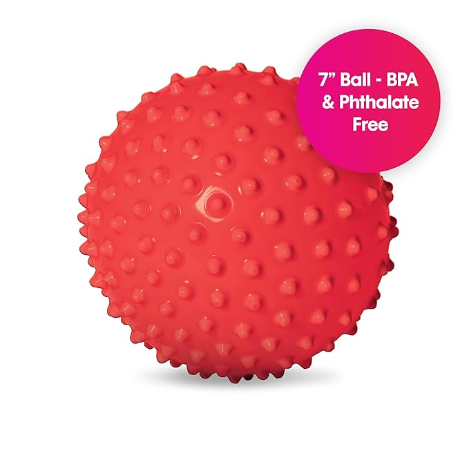 Edushape The Original Sensory Ball for Baby - 7" Deflated with Pump Red Color Baby Ball That Helps Enhance Gross Motor Skills for Kids Aged 6 Months & Up - Colorful Unique Toddler Ball