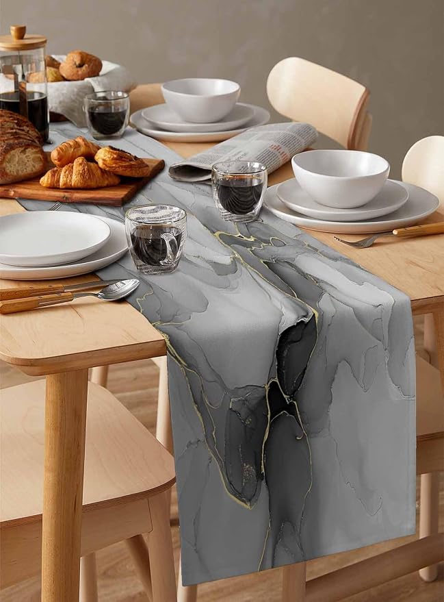 Grey Marble Table Runners 70 Inches Long, Cotton Linen Fabric Table Runner - Image 3