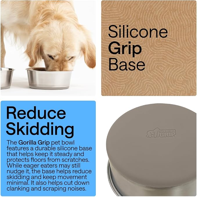 GORILLA GRIP Dog Bowls, Food Grade 304 Stainless Steel, Holds 2 Cups Each Food - Image 3