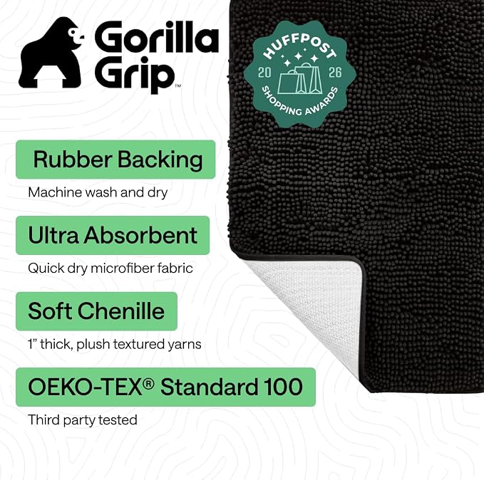 GORILLA GRIP Bath Rug Mat 44x26, Thick Soft Absorbent Chenille, Quick Dry - Image 2