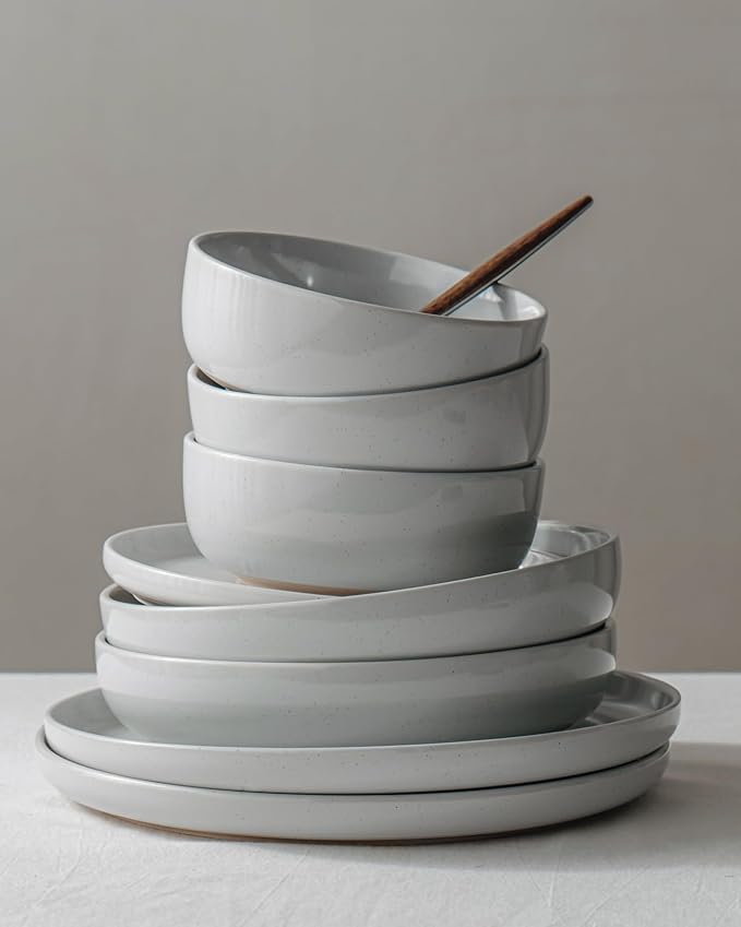 Famiware Milkyway 16-Piece Stoneware Plates and Bowls, Light Gray | Dinnerware - Image 4
