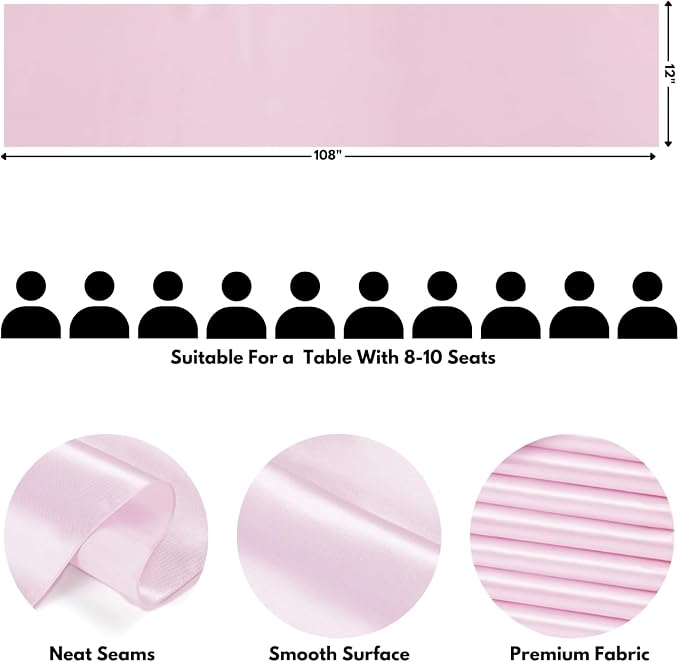 Light Pink Satin Table Runner, 12x108 Inches, 2 Pack | Premium Satin, Smooth - Image 2
