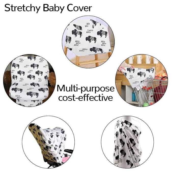 Buffalo Car seat Canopy for Babies, Car Seat Cover for Boys Girls, CarSeat Canopies for Newborn, Multiuse - Nursing Breastfeeding Covers, Shopping Cart/High Chair/Stroller Covers, Soft Breathable