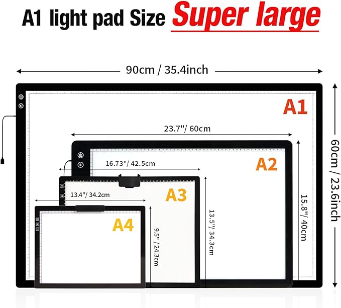 Zocelight A1(35.4''x 23.6'') Large Rechargeable Light Pad for Diamond Painting,6 Levels & Stepless Dimming Light Box for Tracing,3-Color Modes Light Board,Built-in 6000mAh Battery Light Table for Art