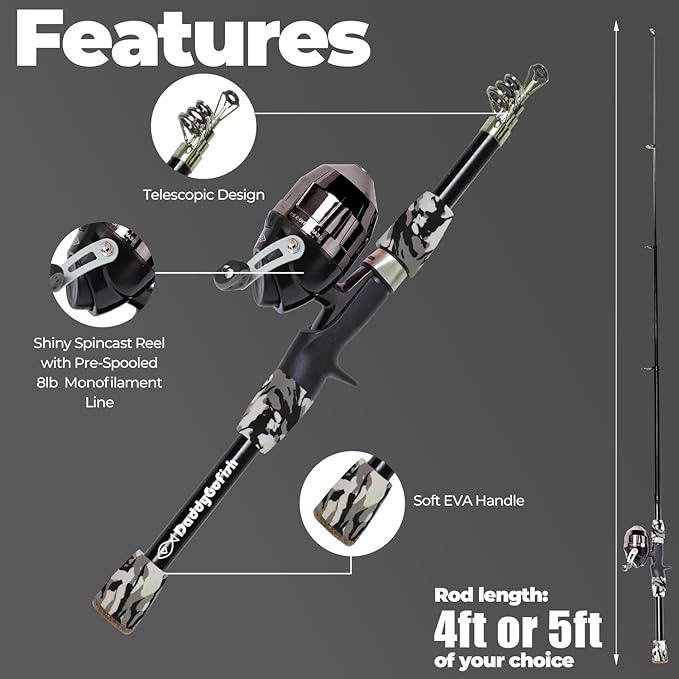 DaddyGoFish Kids Fishing Pole - Rod Reel Combo Tackle Box Starter Set - First Year Small Gear Kit for Boys Girls Toddler Youth Age Beginner Little Children