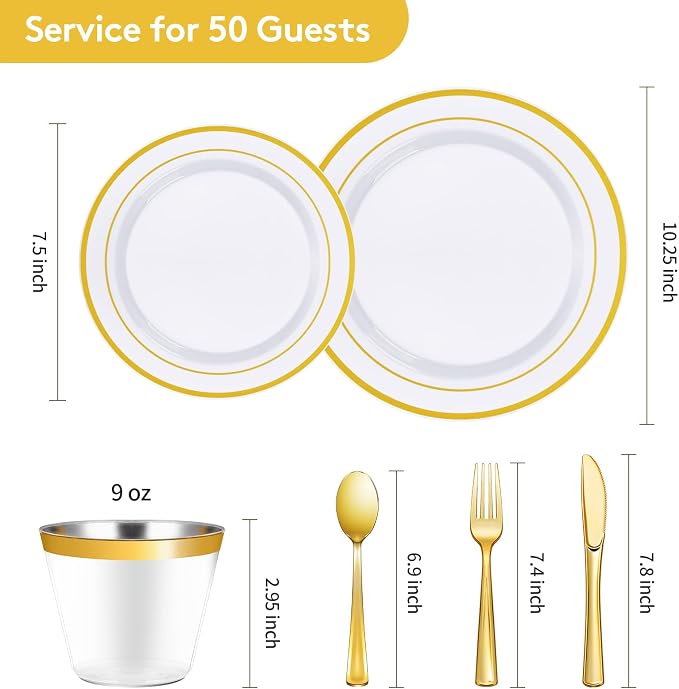 300 Pieces Gold Disposable Dinnerware Set - Image 3
