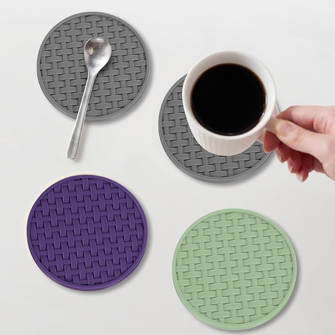 Gray Silicone Coasters with Holder, 4 Inch Non-Slip Drink Coasters Set of 6 | - Image 5