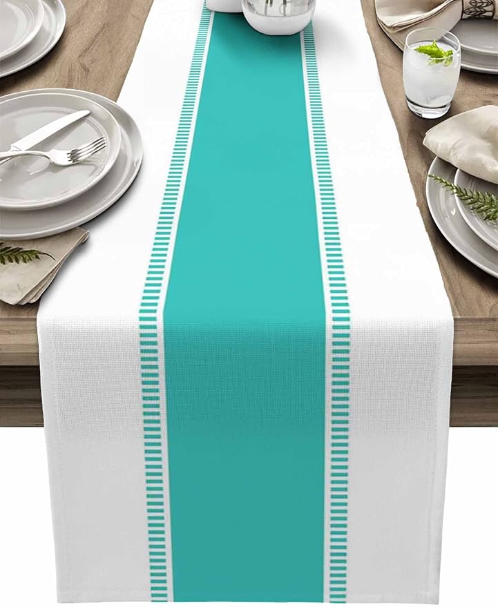 Teal Short Table Runners 36 inches Long, Modern Stripes Table Runner Dresser by Futuregrace