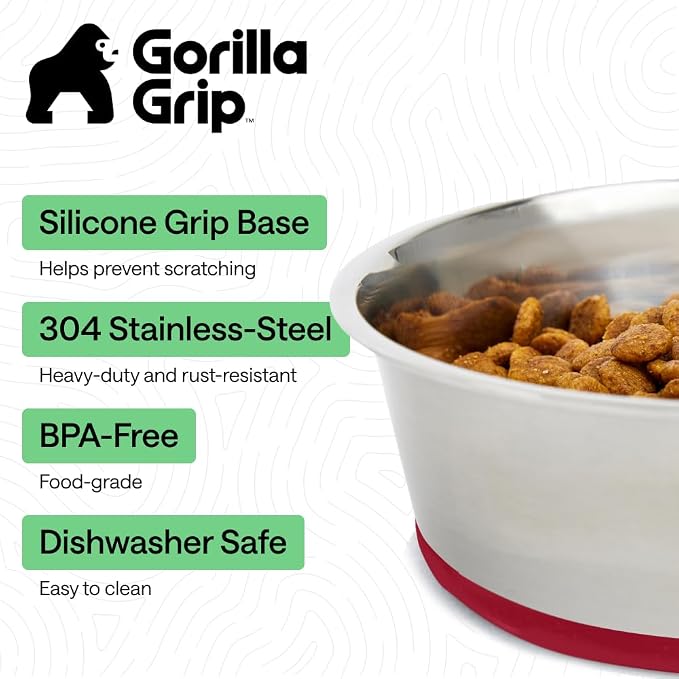 GORILLA GRIP Dog Bowls, Food Grade 304 Stainless Steel, Holds 4 Cups Each Food - Image 2