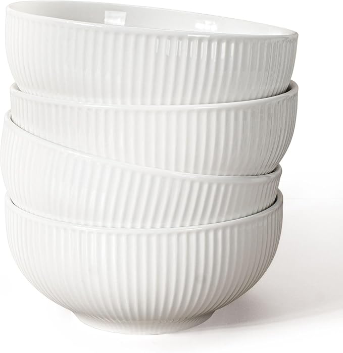 Ceramic Cereal Bowls 26 oz, Embossment Soup Bowls Set of 4, Dishwasher by Artena