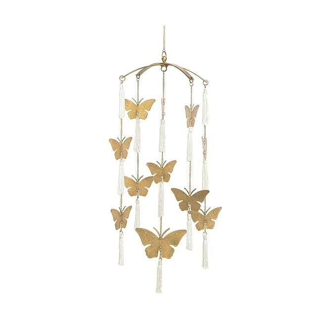 Crane Baby Handcrafted Brass Ceiling Hanging Mobile for Nursery, Butterfly Nursery Decor for Girl, 6"x 6" x 36", Baby Girl Nursery Decor, Butterfly Mobile