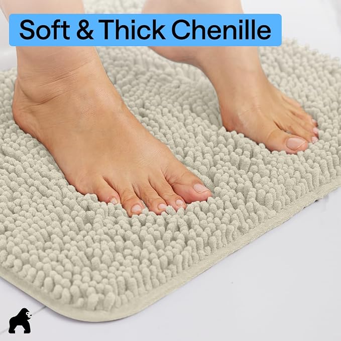 GORILLA GRIP Bath Rug Mat 60x24, Thick Absorbent Chenille, Quick Dry Microfiber - Image 4