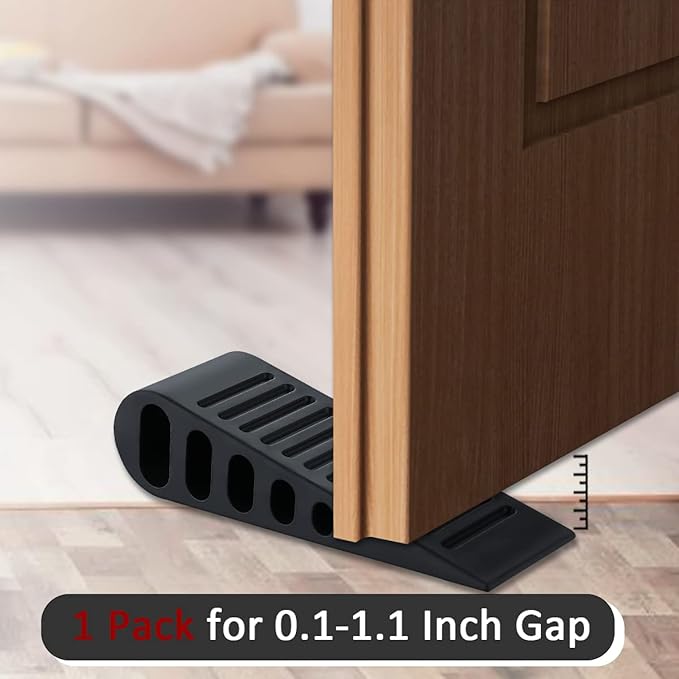 JQK Rubber Door Stopper Wedge, Black 9 Pack Soft TPR Premium Door Stops for Bottom of Heavy Duty Door on Tile, Concrete, Carpet, Wooden Floor, DSB61-BK-P9