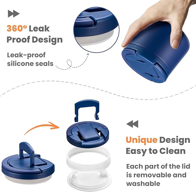 14oz Insulated Vacuum Food Jar with Buckle Lid,Soup Thermo for Hot Food Kids,Wide Mouth Leakproof Stainless Steel Lunch Container with Spoon-Blue