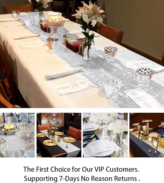 ShinyBeauty 12 by 108 in Wedding Silver Sequin Table Runner - Image 6