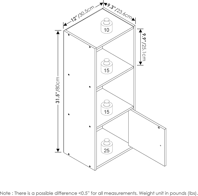 Furinno Luder Shelf Bookcase with 1 Door Storage Cabinet, French Oak
