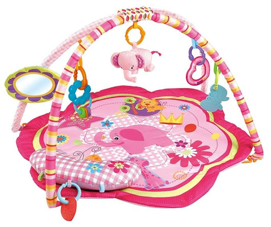 Pink Baby Acctivity Play Gyms Playmats Colorful Infants Toddler Play Mat with Arches, Activity Toys, Plush Animals, Elephant