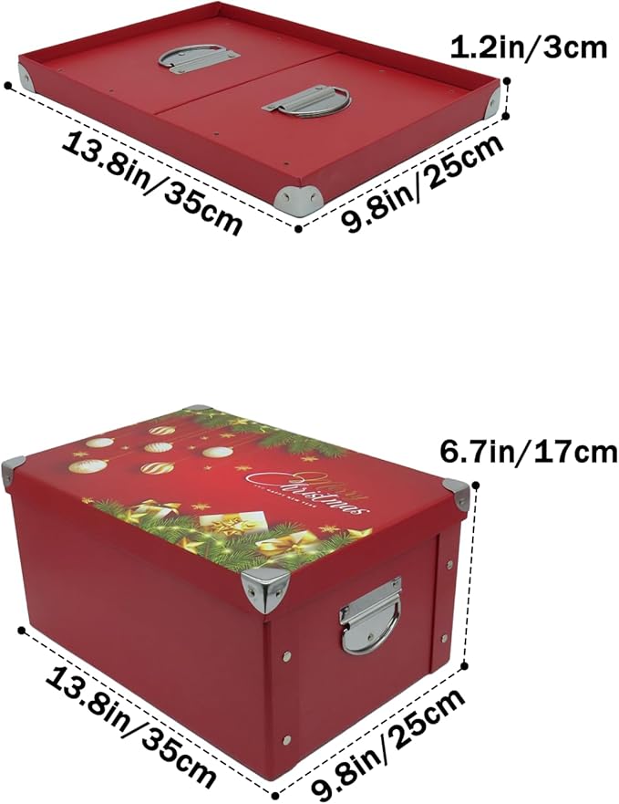 GUOZI Collapsible Storage Box, Decorative Memory Box with Lid & Metal Reinforced Corners, Cardboard File Bin with Handles, Organizer Gift Box for Keepsake Toy Photos Office Nursery Wardrobe Bookshelf