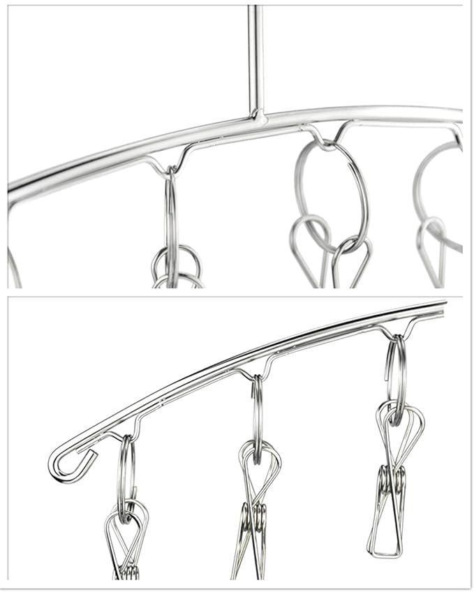 DurReus Strong Stainless Steel Laundry Drying Rack Clothes Hanger with 10 Clothespins Indoor Space Saver Hanging Clothing Organizer Mitten Sock Hangers