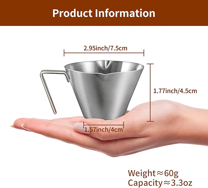 10 Pc Stainless Steel Espresso Shot Cups, 3.4oz/100ml, V-Shaped Mouth - Image 6