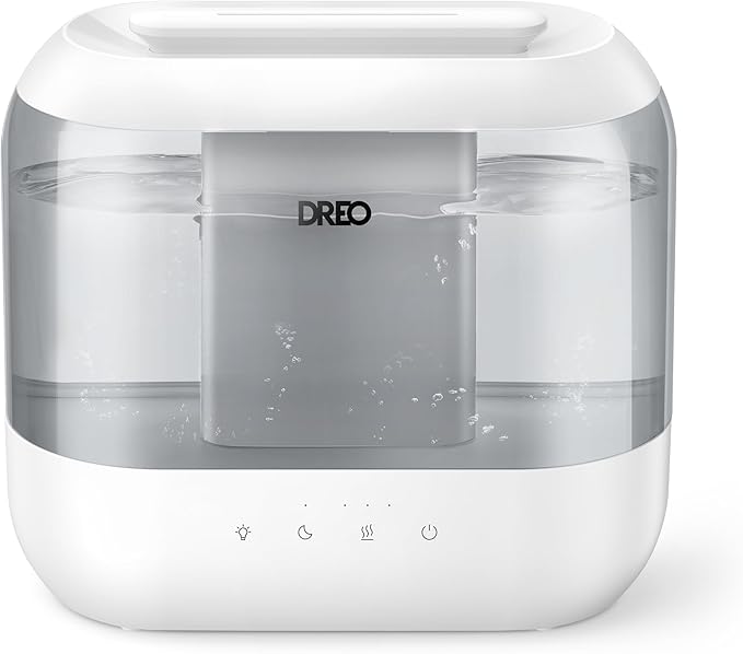 Dreo Top Fill 4L Humidifiers for Bedroom, 36H Runtime, 28 dB Quiet Cool Mist Supersized Air Humidifier for Large Room, Plants, Baby Nursery, Indoor, Night Light, Easy to Clean & Fill, Gray