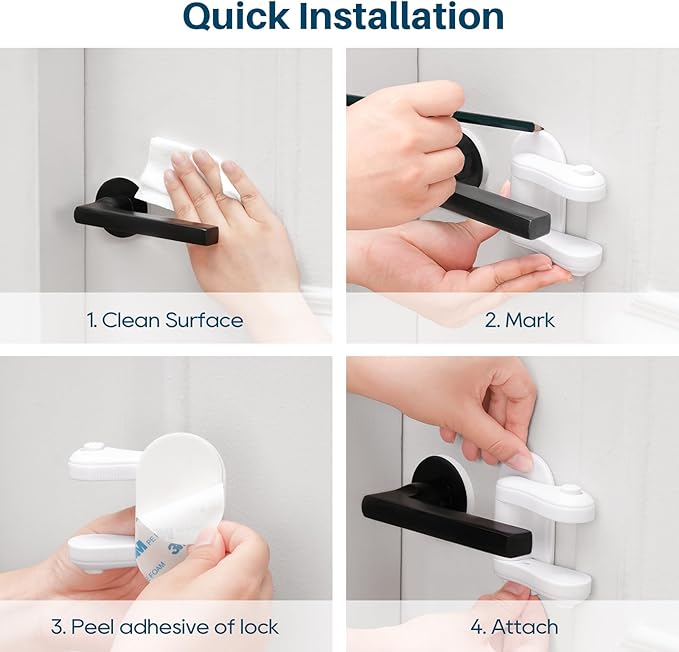 Inaya Door Lever Lock (4 Pack) – Child Proof Handle Locks, 3M Adhesive & Easy Installation for Home, Baby-Proof Locks for Kids Safety, Compatible with standard doors
