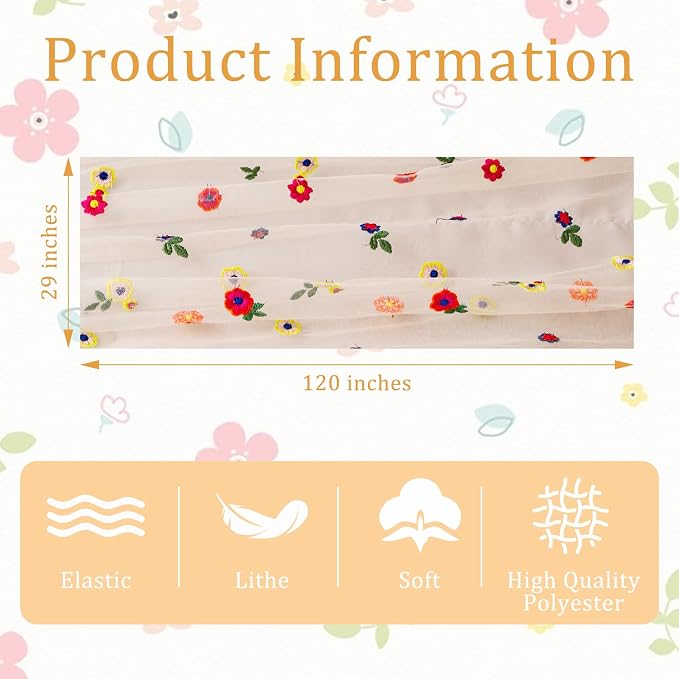 BINBE 12pcs Daisy Spring Table Runner Embroidery Gauze 10FT Florals Seasonal - Image 4