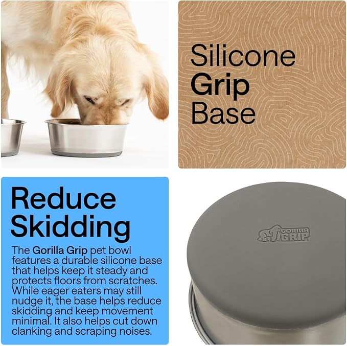 GORILLA GRIP Dog Bowl, Holds 8 Cups, Food Grade 304 Stainless Steel Food and - Image 3