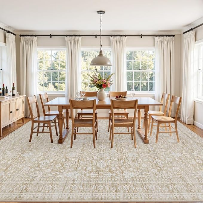 10x14 Area Rug for Living Room: Vintage Boho Neutral Washable Rug Indoor Soft - Image 3