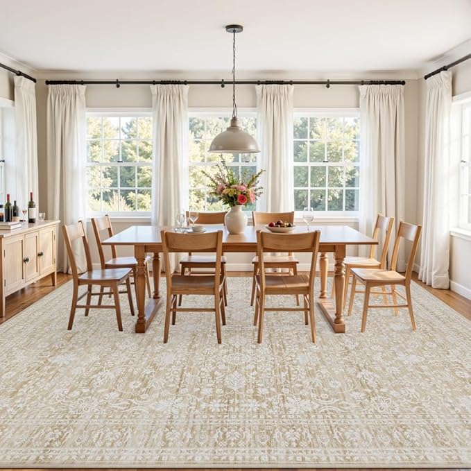 Area Rugs 9x12 Living Room: Vintage Boho Neutral Washable Rug Indoor Soft Large - Image 3