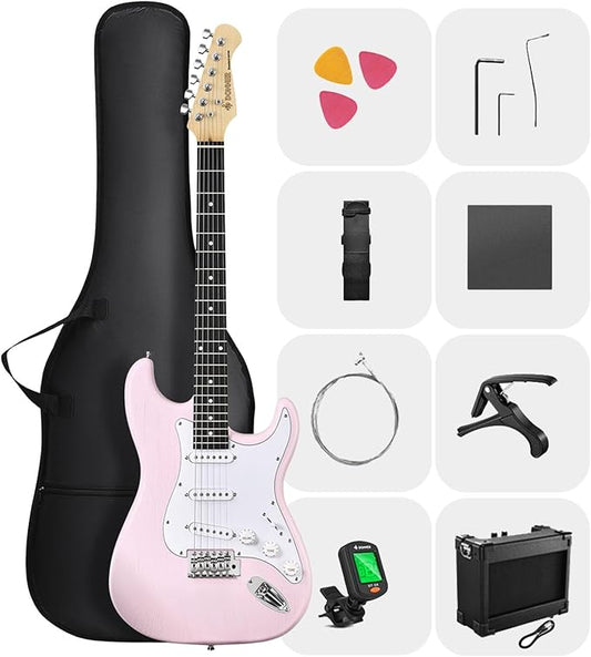 DONNER DST-80 Electric Guitar 39” Beginner Electric Guitar Kit with Amp, Classic SSS Pickup Complete with Gig Bag, Tuner, Capo, Strap, Picks, and Free Online Lessons