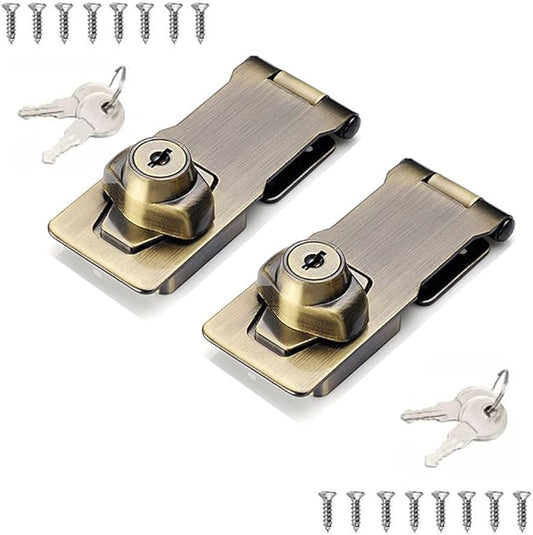 2 Packs Keyed Hasp Locks Twist Knob Keyed Locking Hasp for Small Doors, Cabinets and More,Stainless Steel Steel, Hasp Lock Catch Latch Safety Lock Door Lock with Keys (4inch, Bronze)