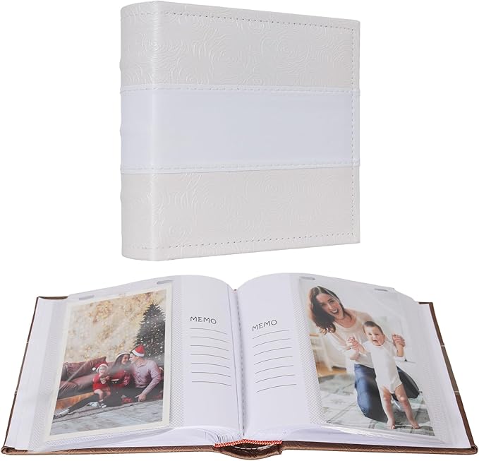 RECUTMS Photo Album 4x6 with Writing Space 100 Photos Photo Book, Leather Cover Picture Album with Memo Areas for Wedding Anniversary Family Baby Couple Valentines Graduation Travel (White)