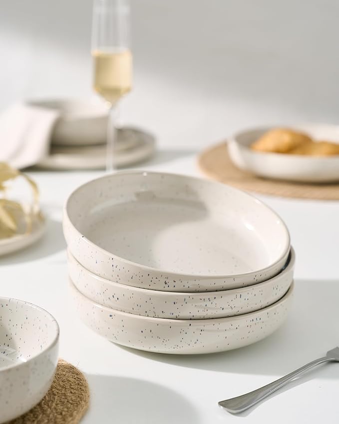 famiware Milkyway 33 oz Pasta Bowls Set of 4, Creamy White | Double Reactive - Image 6