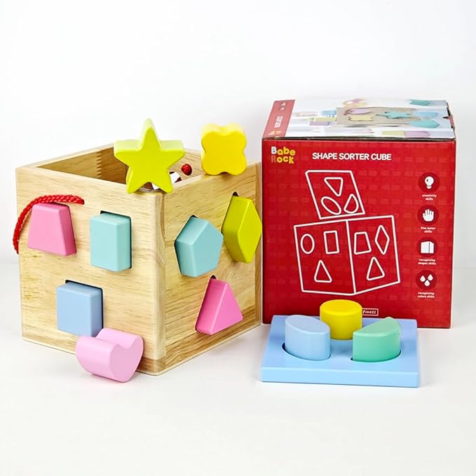 Shape Sorter Toddler Toy Classic Wooden Toy for Baby Boys & Girls Learning Educational Color Sorting Cube Toys for Kids