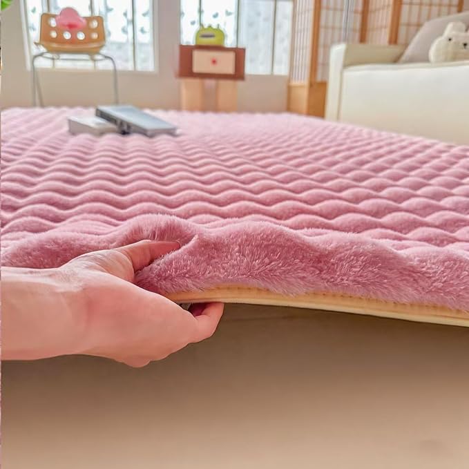Dusty Rose Rabbit Plush Rug 8'x10', Fluffy Faux Fur Shaggy Area Rug - Image 8